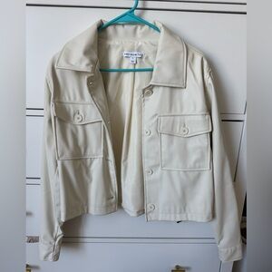 Women's Cream Faux Leather Jacket